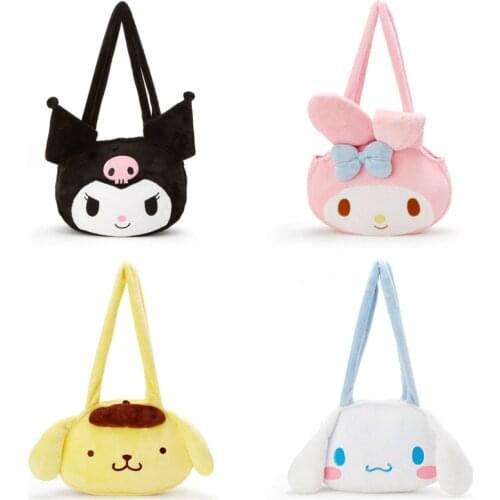 Original TOMY sanrio plush My Melody Pom Pom Purin Cinnamoroll Kuromi Anime characters Plush toys Shoulder bag, hand bag, gift