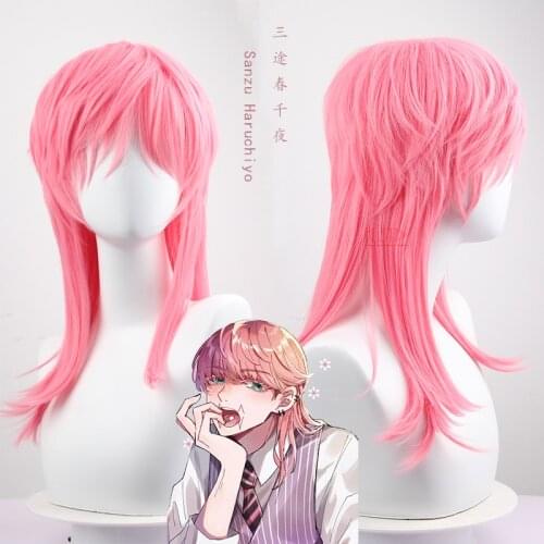 Sanzu Haruchiyo Cosplay Wig Tokyo Revengers Pink Wig Mullet Hair Haruchiyo Akashi Heat Resistant Fiber Hair + Wig Cap Halloween