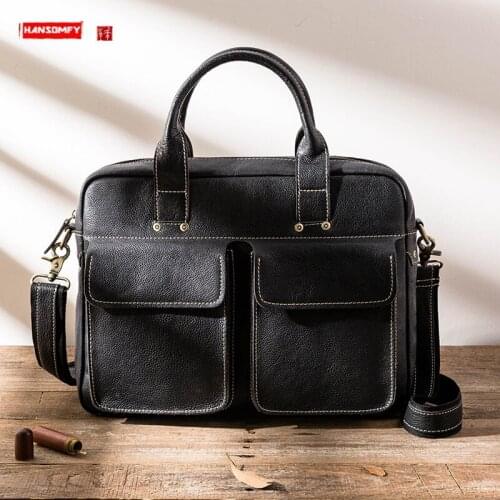 Genuine Leather Mens Casual Messenger Bag Simple All-Match Shoulder Bag Top Layer Cowhide Handbag Business Horizontal Briefcase