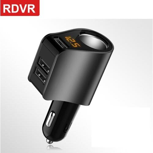Premium quality 12V-24V Car Cigarette Lighter Socket Splitter 80W Power Adapter 3 USB Car Charger with Voltage Display