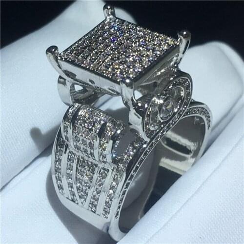 Luxury Court ring 925 Sterling silver Pave set AAAAA Cubic Zirconia Promise Engagement Wedding Band Rings for women men Jewelry