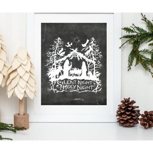 Nativity Silent Night Chalkboard Canvas Art Print and Poster , Christmas Canvas Printing Wall Picture Home Wall Art Decor