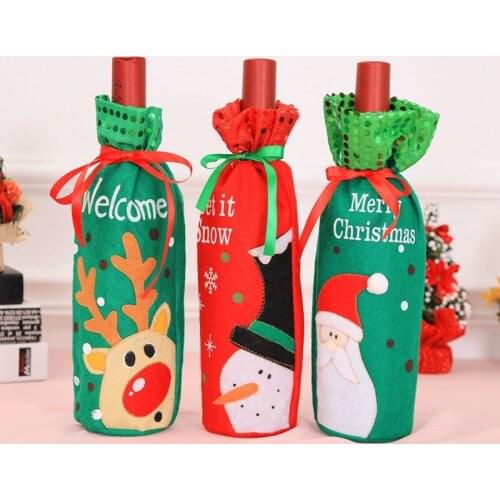 Christmas Decorations Santa Claus Wine Bottle Covers Snowman Champagne Gifts Bags Sequins Xmas Home Dinner Party Table Decors