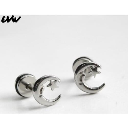 UVW290 2pc Boho Stainless Steel Moon Star Ear Stud Earrings for Women Men Accessories Fashion Piercing Jewelry Pendientes Brinco