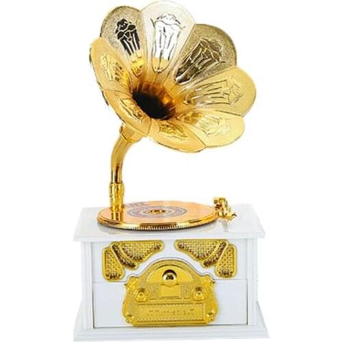 Retro Folding Classical Trumpet Horn Gramophone Disc Phonograph Music Box Jewelry Make up Case Home Decor Brithday Gift