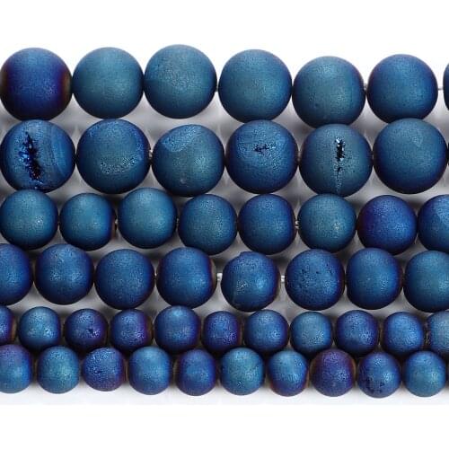 Natural Stone Sapphires Blue Plated Smile Agates Charm Round Loose Beads For Jewelry Making DIY Bracelets Necklace Strand 6-12MM