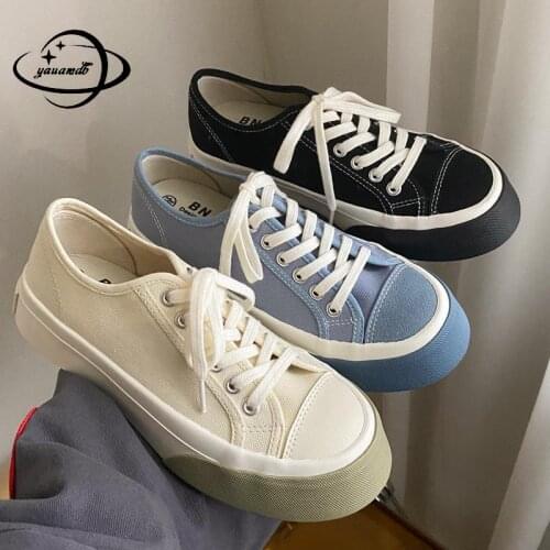 35-40 Womens Vulcanize Canvas Shoes Female Spring Autumn Lace-Up Mixed Colors Non-Slip Retro Breathable Ladies Footwear Hy36