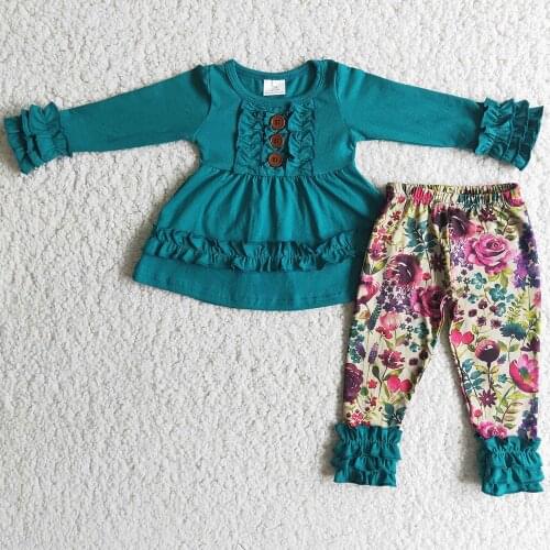RTS Wholesale Kids Boutique Clothing Fashion Baby Girls Designer Clothes Sets Tunic Flowers Icing Pants Boutique Kid Fall Outfit