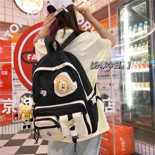 2021 New Waterproof Nylon Women Backpack Female Multi-pocket Contrast Color Travel Bag Teenage Girls Kawaii Schoolbags Mochila