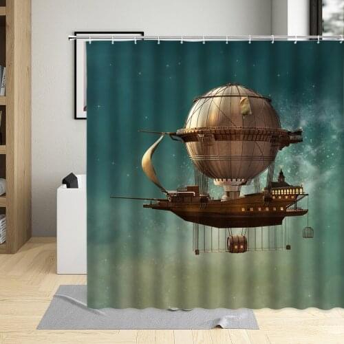 Hot Air Balloon Airship Spaceship Shower Curtain Polyester Fabric Waterproof Bathroom Decor Curtains Home Decoration Screen