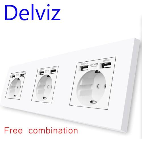 Delviz EU Standard Power Switch, 2/3/4/5 Multiple interfaces White Panel, TV RJ45 1 way switch, DIY Combination USB Wall Socket