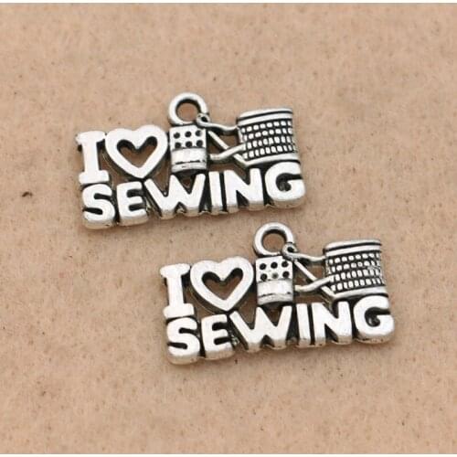 I Love Sewing Charm Zinc Alloy Pendant Antique Silver Plated Jewelry DIY Making Accessories Handmade 12x21mm