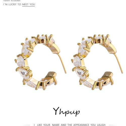 Yhpup Luxury AAA Bling Cubic Zirconia Stud Earrings Korean Metal Copper 14 K Trendy Earrings Accessories for Women Summer 2021