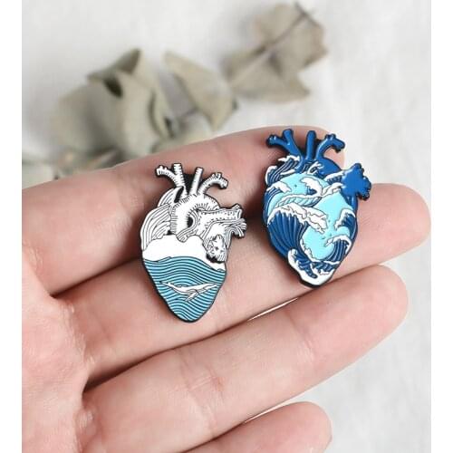 Ocean Wave Pin Whale Pin Human Heart Anatomy Enamel pins Brooches for Women Denim Jackets Accessories Sea Lover Gifts