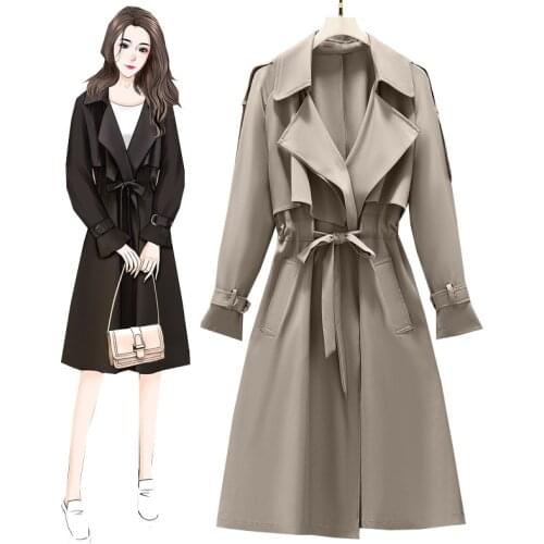 Plus Size Women Windbreaker Outerwear Fashion 2021 Spring New Women Trench Coat Korean Belt Long Cardigan Office Lady Overcoat