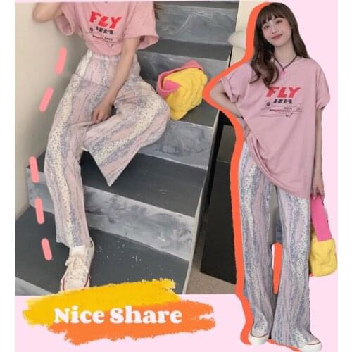 Harajuku Korean Style Tie Dye Womens Pants Grunge Clothes Indie High Waist Pants Egirl Flared Pants Punk Plaid Fluid Pants 2021