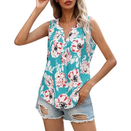 Womens Crop Top Summer Fashion Casual Trend V-Neck Sleeveless Vest Flower Printed Loose Tops Blouses спортивный костюм женск g4