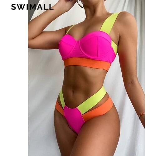 Splicing Push Up Bikini 2021 Swimsuit Women Swimwear Two-piece Bikini Set Thong Beach Wear Bathing Suit Brazilian Biuqini