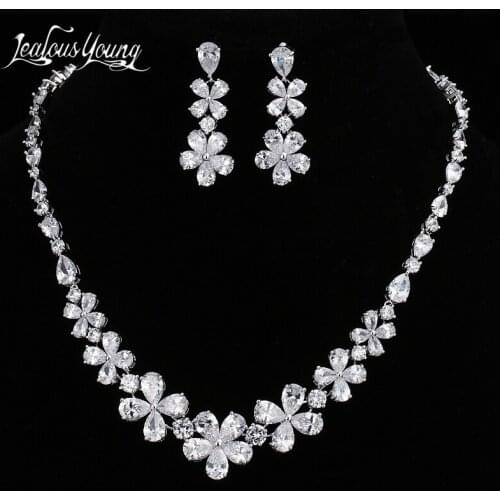 Flower Shape Luxury Cubic Zirconia Jewelry Sets For Women White Gold Color African Beads Jewelry Set Necklace Gift Set For Bride