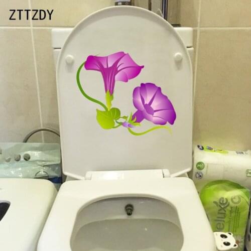 ZTTZDY 22.1*19.6CM Fuchsia Cartoon Morning Glory Toilert Seat Stickers Creative Home Room Wall Decal T2-0181