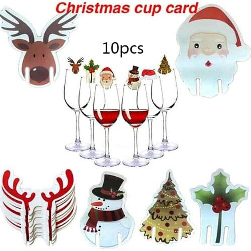 10pcs Christmas Party Table Red Wine Champagne Glass Cup Decoration Name Cards Santa Snowman Ornament