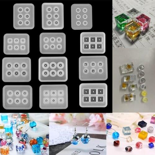 12 Pieces Resin Silicone Prismatic Mold 6 Grid Square Round Casting Mold Beads Pendant DIY Jewelry Making Finding Tools