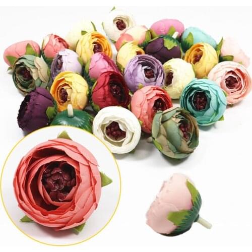 24pcs Artificial Flowers Tea Rose Bud Wedding Decoration Fake Flowers DIY Craft Scrapbooking Garden Home Decoration Accessories