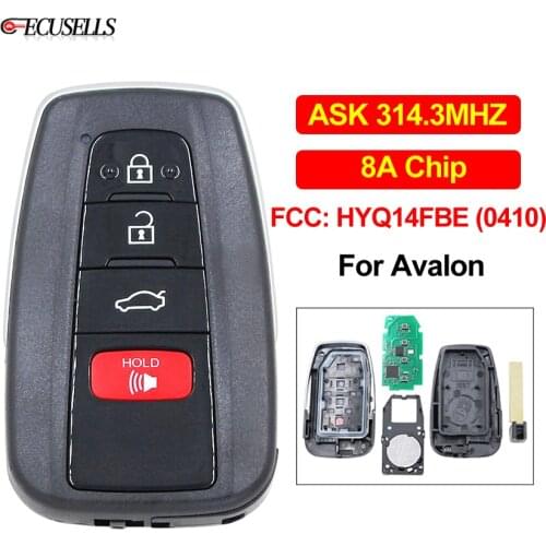 3+1/4 Button Remote Smart Car Key Fob ASK 314.3MHz with 8A Chip HYQ14FBE FCC ID: 14FBE-0410-US for Toyota Avalon 2018 2019