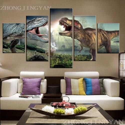 Canvas Print Movie Poster 5 Piece Jurassic World 2 Dinosaurs Pictures Modern Wall Art Painting Home Decorative Modular Framework