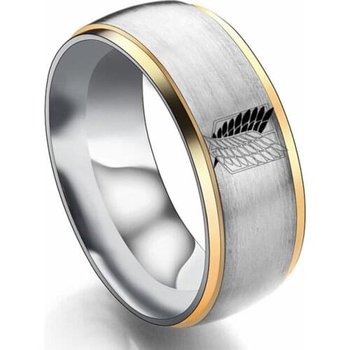 8mm Attack on Titan Black sliver Stainless Steel Ring Wings Of Liberty Flag Finger Rings For Men Women Jewelry Anime Fans