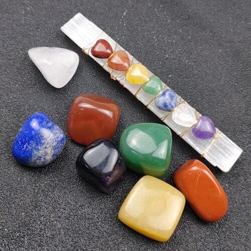 Irregular Love Square Strip Winding 7 Chakra Handle Ornaments Healing Balance Energy Reiki Natural Stone Collection DIY Gifts