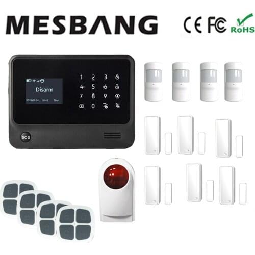 White wifi GSM alarma system 4 pir sensor 6 door sensor 1 wireless outdoor siren with English French Russian Spanish,Dutch