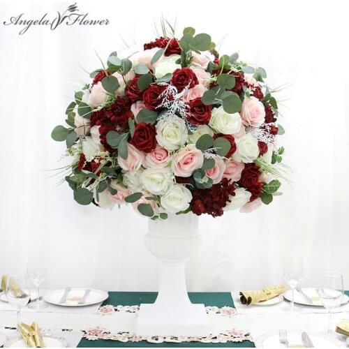 Large Burgundy 3/4 Silk Flower Ball Wedding Banquet Dinner Table Centerpieces Floral Artificial Bouquet Party Props Customize
