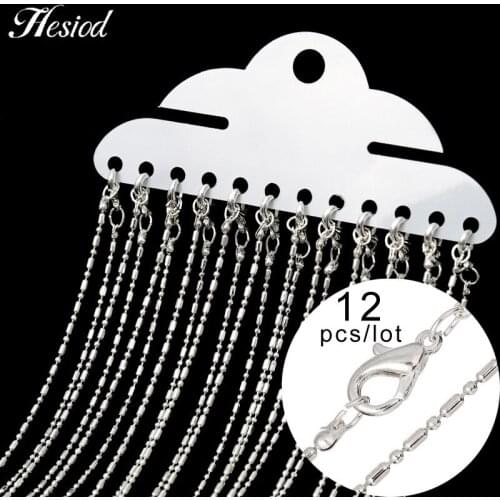 12Pcs/Pack 44cm Silver Lobster Clasp Long Bead Bamboo Chain For Women DIY Necklace Jewelry Bulk Accessories Wholesale