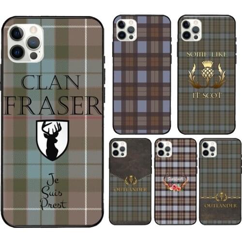 Outlander Fraser Tartan Cover Case For iPhone XR X XS MAX 12 Mini 11 Pro Max 5S 6S 7 8 Plus SE 2020 Coque