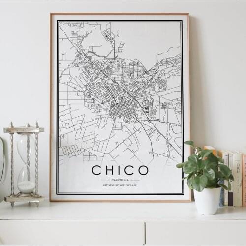 CHICO California CA USA city map Nordic Living Room Decoration Canvas Poster Modern Home Decor Art Print Painting