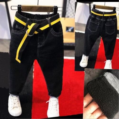 2019 new Winter kids cotton pants boys letter jeans kids Fleece Warm Long Pants infantis Thick Warm Trousers 2-6years boys jeans