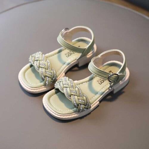 Kids Weave Sandals Girls Summer Buckle Shoes 2021 Flat Heel Sandal Child Non-slip Outside Beach Shoe 26-36 Black Green