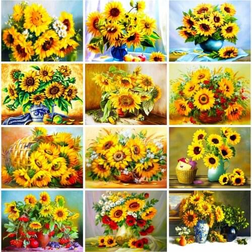EverShine Diamond Painting Flowers Full Square Cross Stitch Diamond Mosaic Sunflowers Picture Rhienstones Handmade Home Decor