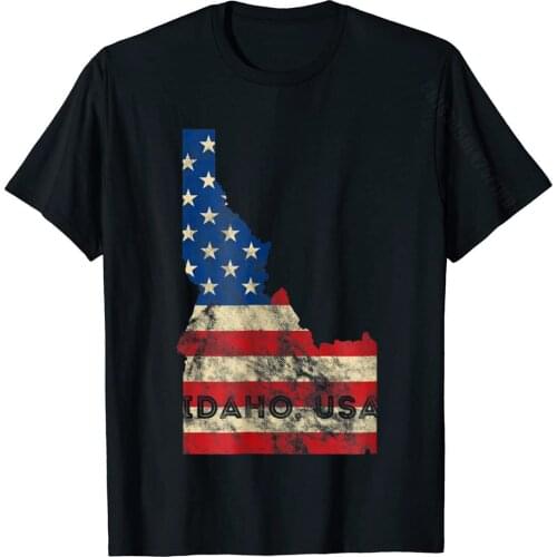 Idaho USA Flag Patriotic Retro Vintage T-Shirt High Quality Men Tops Shirts Fitness Tight T Shirts Cotton Simple Style