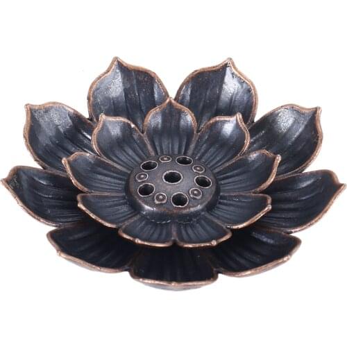 Lotus Incense Burner Holder Red Copper Alloy Buddhism Coil Censer Line Incense Burn Stick Plate Antique Home Decor Temple Yoga