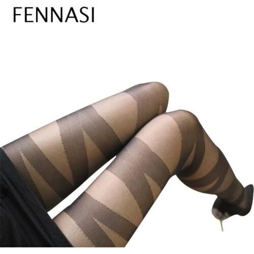FENNASI Stripe Bandage Sexy Tights Women Nylon Lady Fashion Black Transparent Pantyhose Casual Solid Color Slim Female Tights