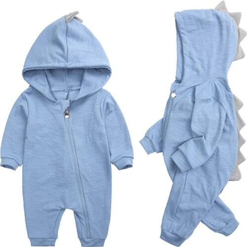 Newborn Baby Rompers Spring Autumn Girls Long Sleeve Hooded Dinosaur Jumpsuit Infant Bebe Boys Clothes
