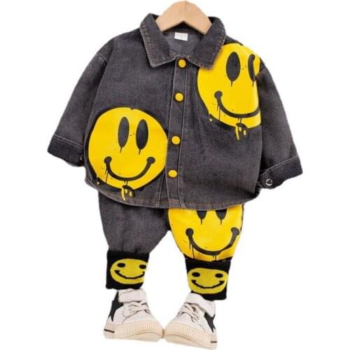 Fashion Baby Boy Denim Clothes Set Coat+Pant 2PCS Kids Cartoon Jean Jacket Clothing Suit Long Sleeve Spring Autumn 1-5Y