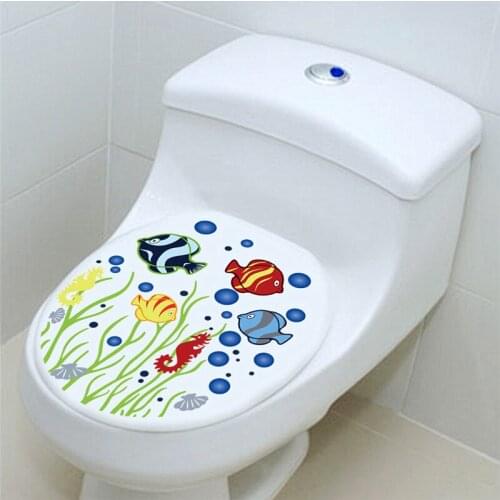 Colorful Sealife Fishes Toilet Seat Stickers Bathroom Decoration Diy Wall Mural Art Pvc Home Decals Under Water 3d Posters