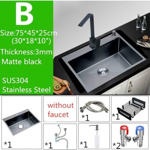 Nano Black 30-inch 11 Gauge Sink Stainless Steel Kitchen Sinks Undermount Hand Thickened Kitchen Single Slot with Drain Strainer