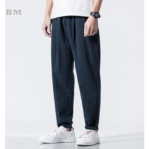 2021 Chinese Style Linens Casual Trousers Loose Plus Size Small Feet Harem Pants MenS Straight-Leg Pants Harajuku Clothes