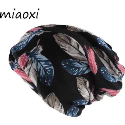 Miaoxi Women Hat Scarf Double Used Fashion Adult GirlS Beanies Skullies Floral Leaf Autumn Warm Hats Caps For Lady Gorros