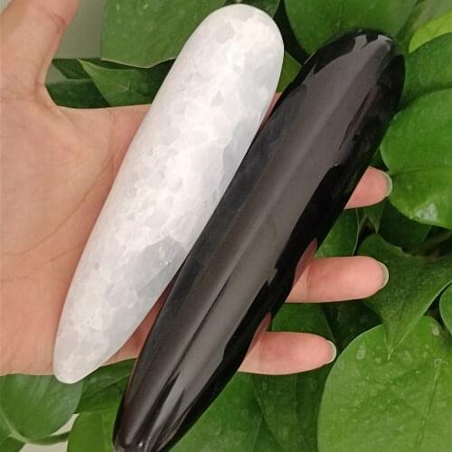 A set of Natural Celestite quartz crystal+Natural obsidian crystal massage sticks beauty bar