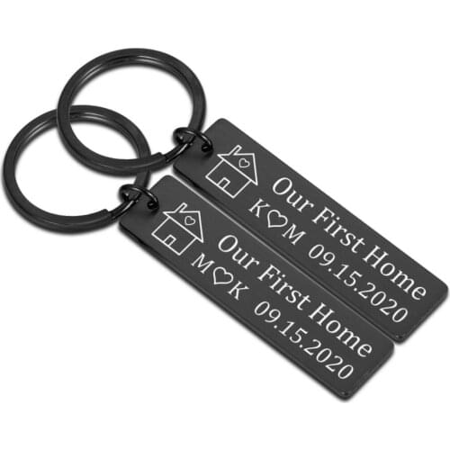 Our First Home Family Keychain Custom Date and Initials Couples Romantic Anniversary Valentine Gift Love Gift for Families